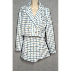 New Jason Wu Blue Tweed Jacket Shorts Set SZ 10 Chic Twist Playful Polish Style